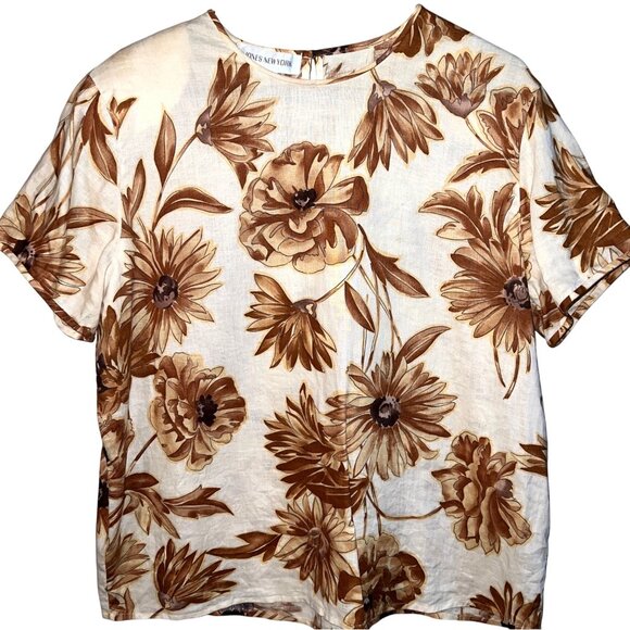 Jones New York Tops - Jones New York Floral Short Sleeve Blouse Size 14 Lightweight Beige/Brown